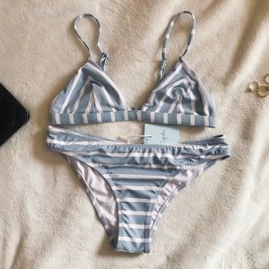 CUPSHE Blue and White Bikini Set